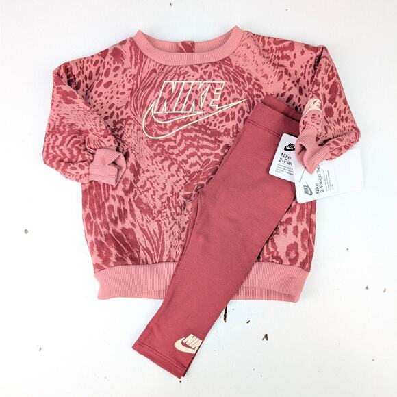 Nike Baby Girls 24 Months Pink Crew Sweatshirt & Leggings Set - Picture 1 of 7